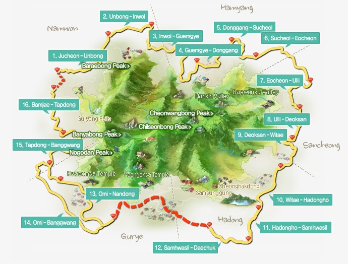 walking trails in Jirisan map